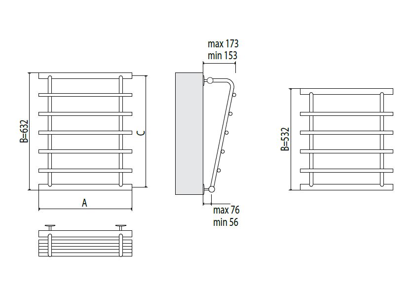 Приобрести полотенцесушитель 600х632 мм водяной terminus каскад п5 с боковым подключением 4620768885570
