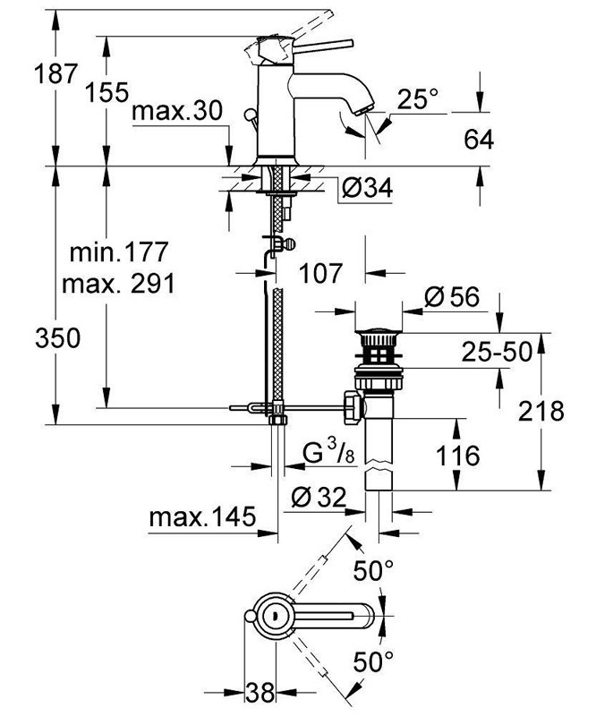 Приобрести смеситель для раковины однорычажный grohe bauclassic, хром 23161000