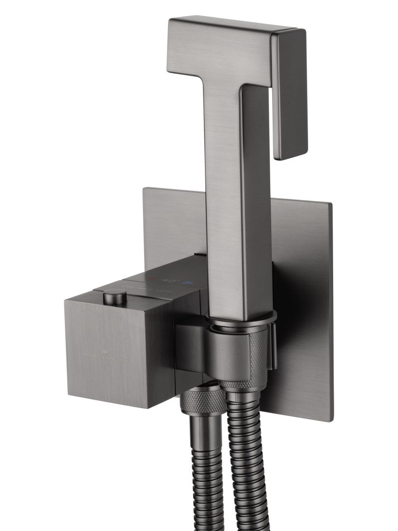 Приобрести смеситель с гигиеническим душем и термостатом встраиваемый wonzon & woghand, темный графит (ww-88829910-bgm)