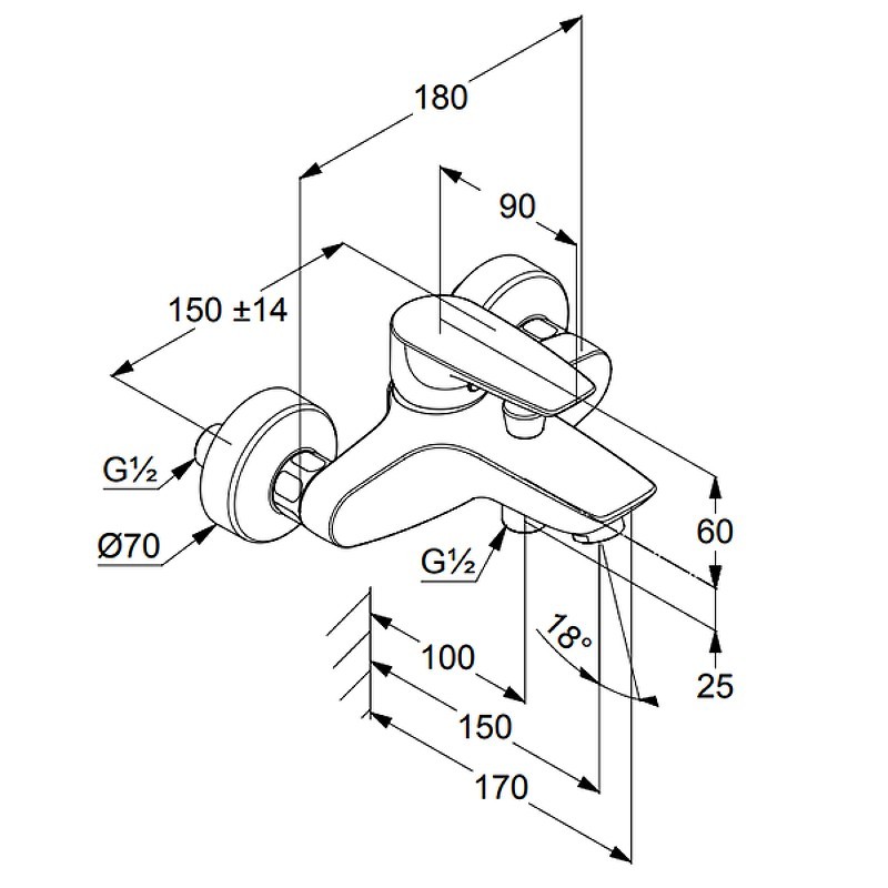Приобрести kludi pure&solid однорычажный смеситель для ванны и душа, арт. 346810575