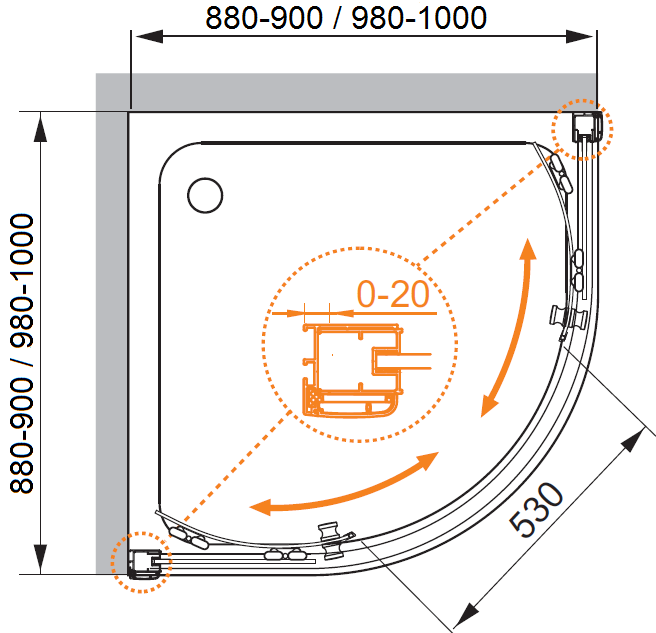 Приобрести cezares душевое ограждение anima 90х90см anima-w-r-2-90-p-cr