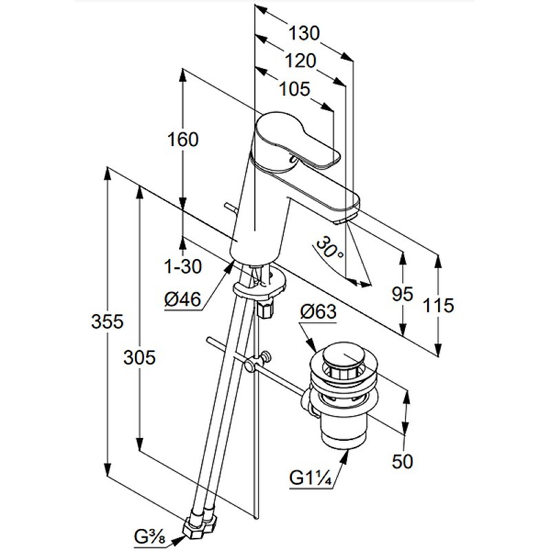 Приобрести kludi pure&easy xl однорычажный смеситель на умывальник 100, c донным клапаном, арт. 372909165