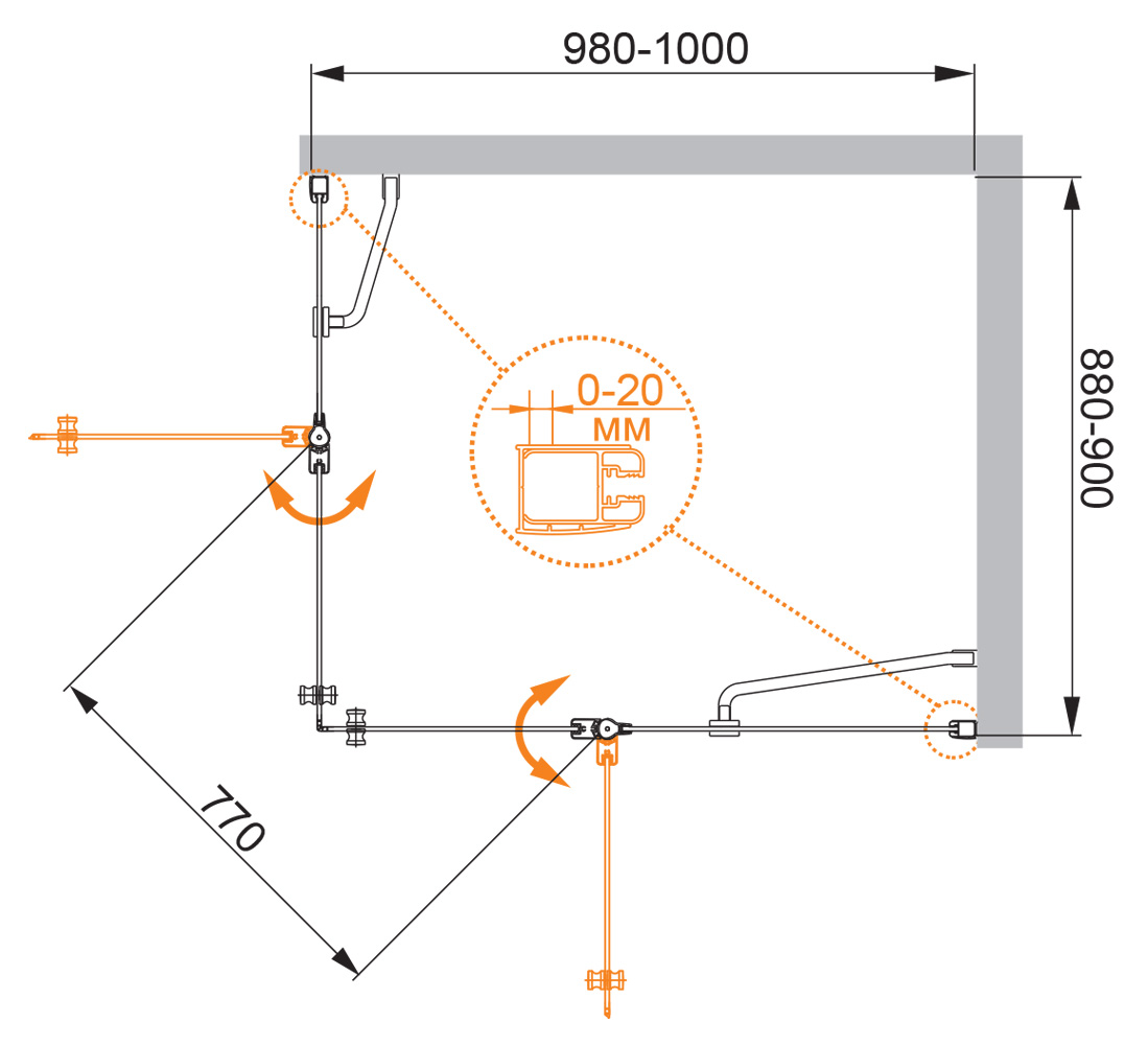 Приобрести cezares душевое ограждение elena 100х90 см, хром elena-w-ah-2-100/90-p-cr-r
