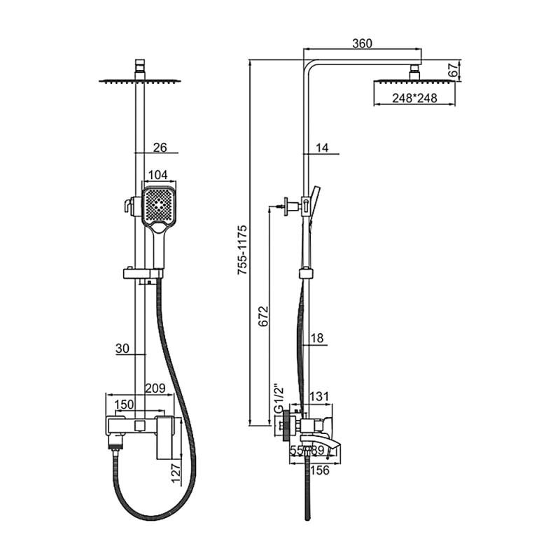 Приобрести gerhans душевая система к14, черная k19114b