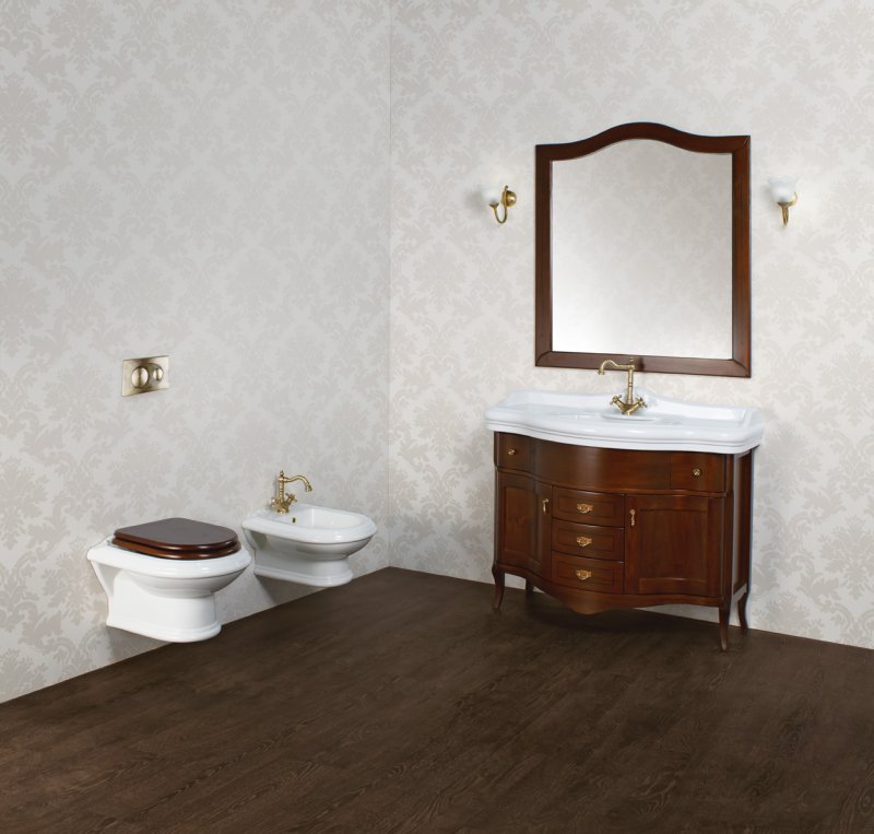 Приобрести cezares подвесной унитаз king palace с деревянным сиденьем микролифт, белый\орех\бронза