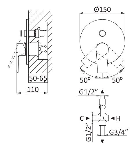 Приобрести cezares смеситель скрытого монтажа nautic, черный матовый nautic-vdim-nop