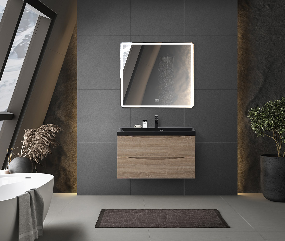 Приобрести belbagno тумба с раковиной marino 80 см, подвесная rovere bianco, чёрная раковина