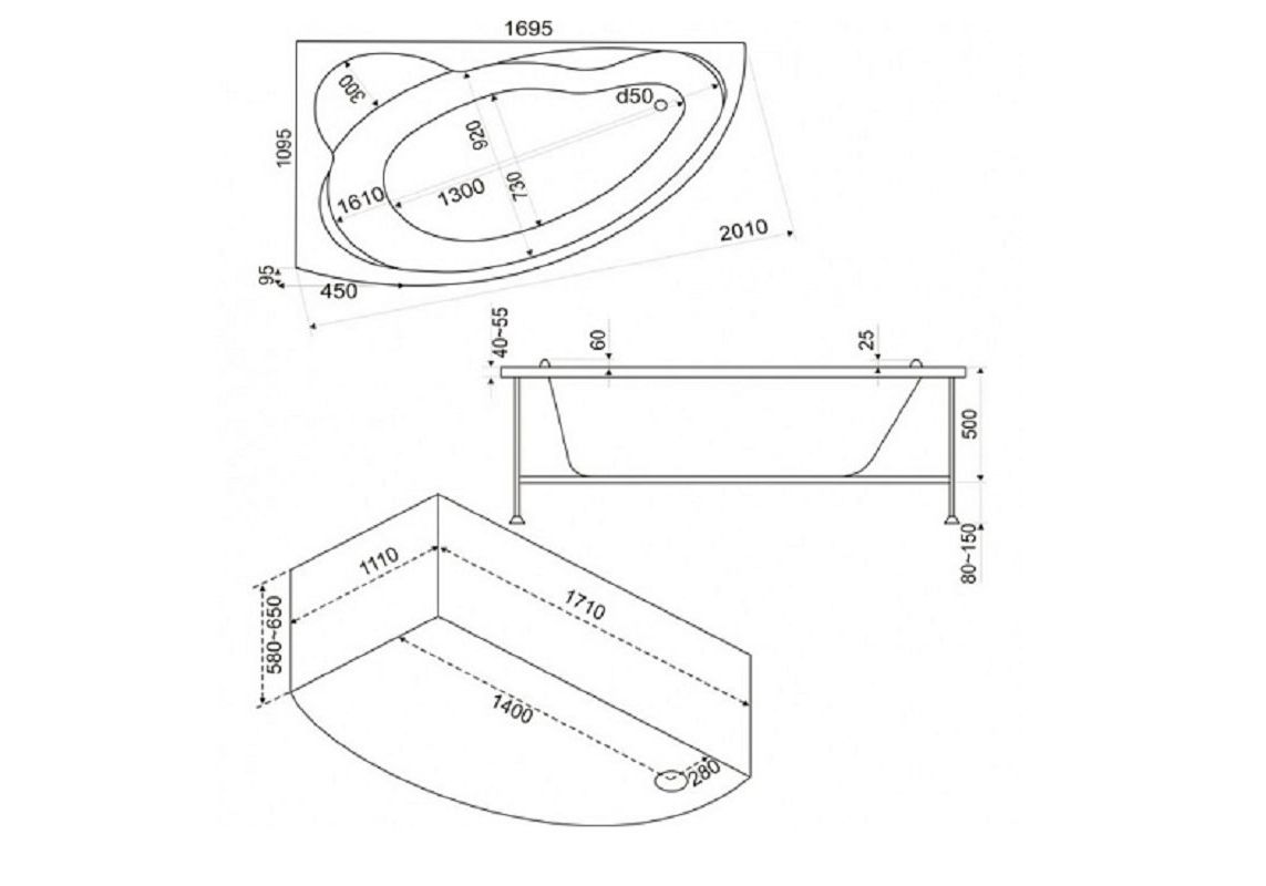 Приобрести акриловая ванна bas лагуна l 170*110