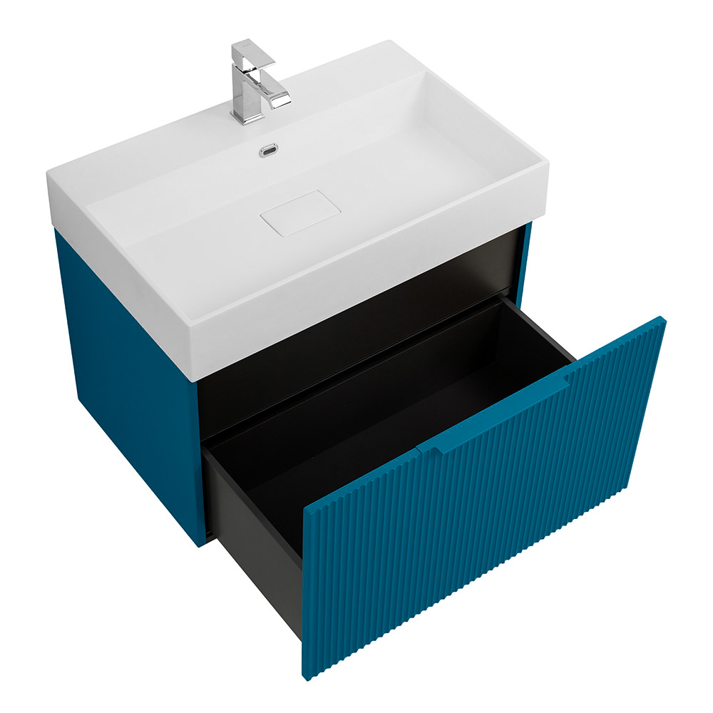 Приобрести cezares тумба подвесная с раковиной premium 70 см plisse blu petrolio, голубая 55438