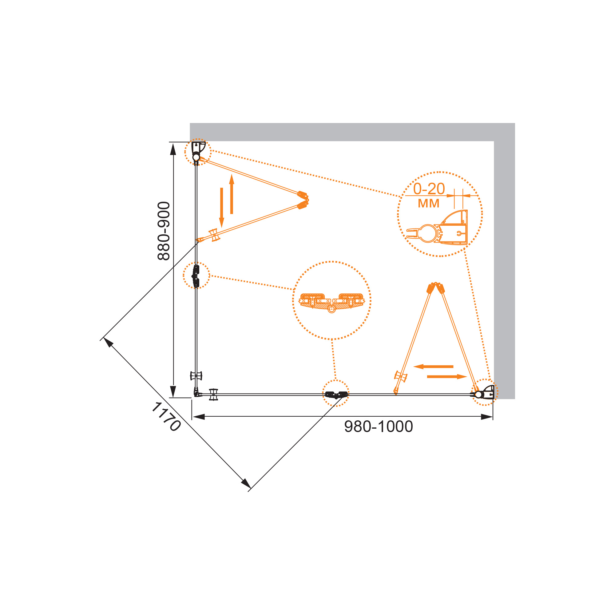 Приобрести cezares душевое ограждение elena 100х90 см, хром elena-w-ash-2-100/90-c-cr