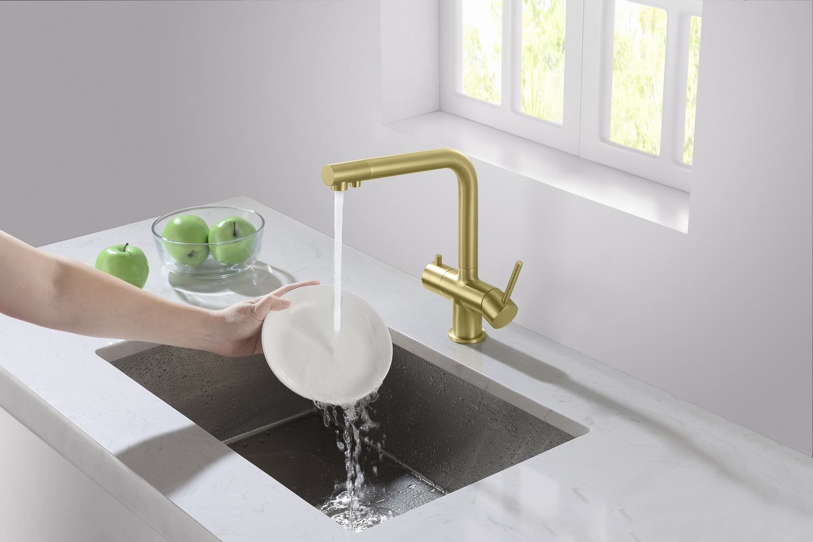 Приобрести смеситель для кухни с подключением фильтра timo saona 2396/17f золото матовое