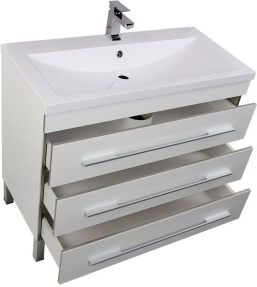 Приобрести aquanet тумба с раковиной верона 100 см, белая (напольная 3 ящика)