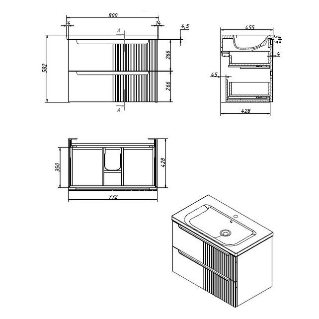 Приобрести caprigo тумба с раковиной termin-albero meta 80 см, палисандр, шпон
