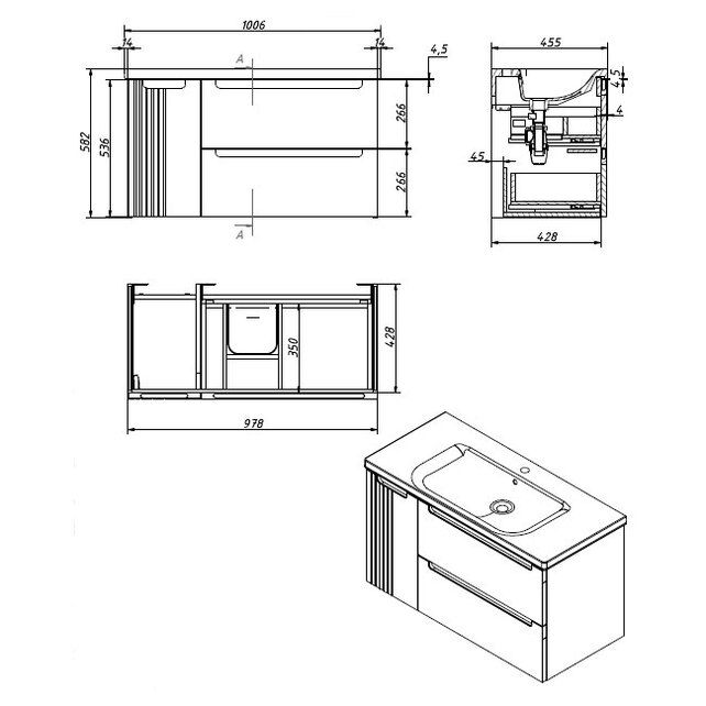 Приобрести caprigo тумба с раковиной termin-albero meta 100 см, левая, альберо, шпон