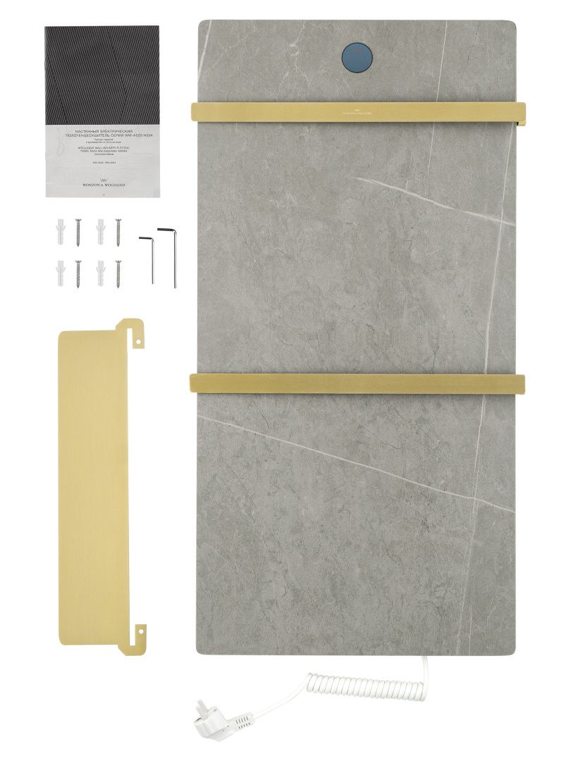 Приобрести полотенцесушитель электрический с каменной плитой серый мрамор wonzon & woghand stuttgart, брашированное золото (ww-a504g-bg)