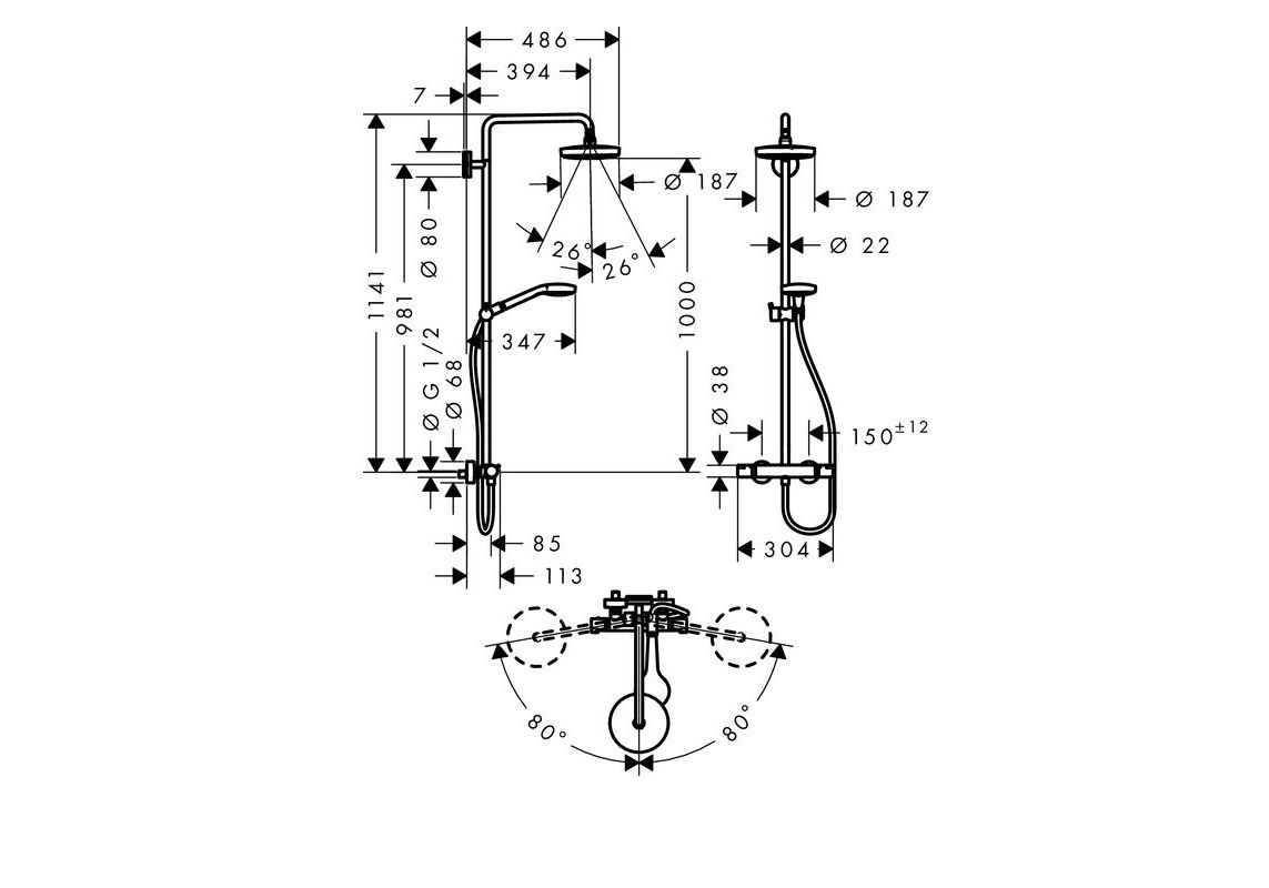 Приобрести 27253400 croma select s 180 showerpipe, для душа, термостат