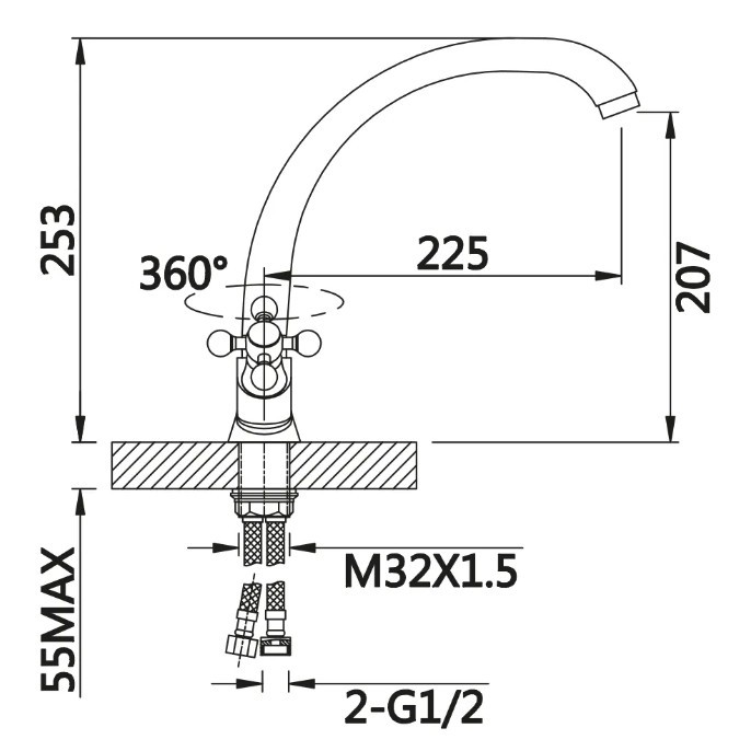 Приобрести смеситель для кухни vieir bellati 253 мм, хром v140121