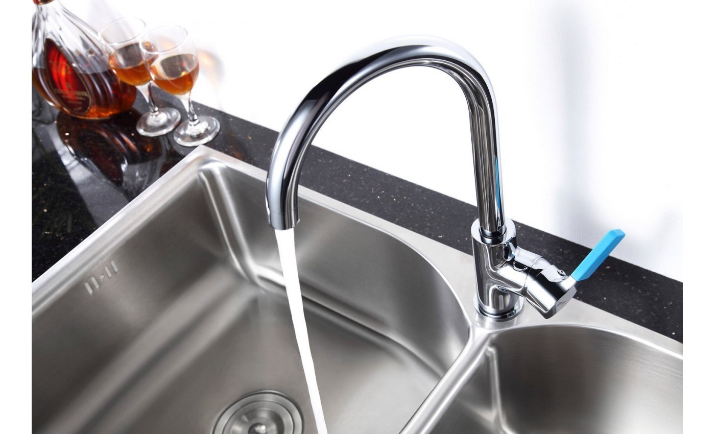 Приобрести lemark смеситель для кухни aura с поворотным изливом, хром\голубой lm0605c