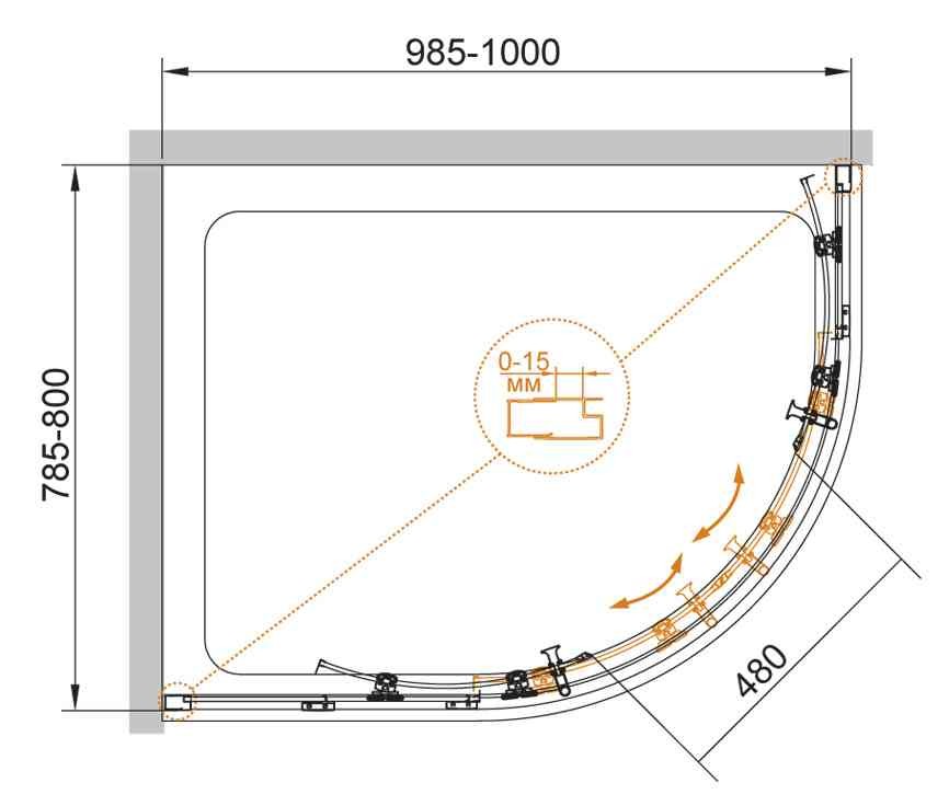 Приобрести cezares душевое ограждение eco 100х80см eco-o-rh-2-100/80-p-cr