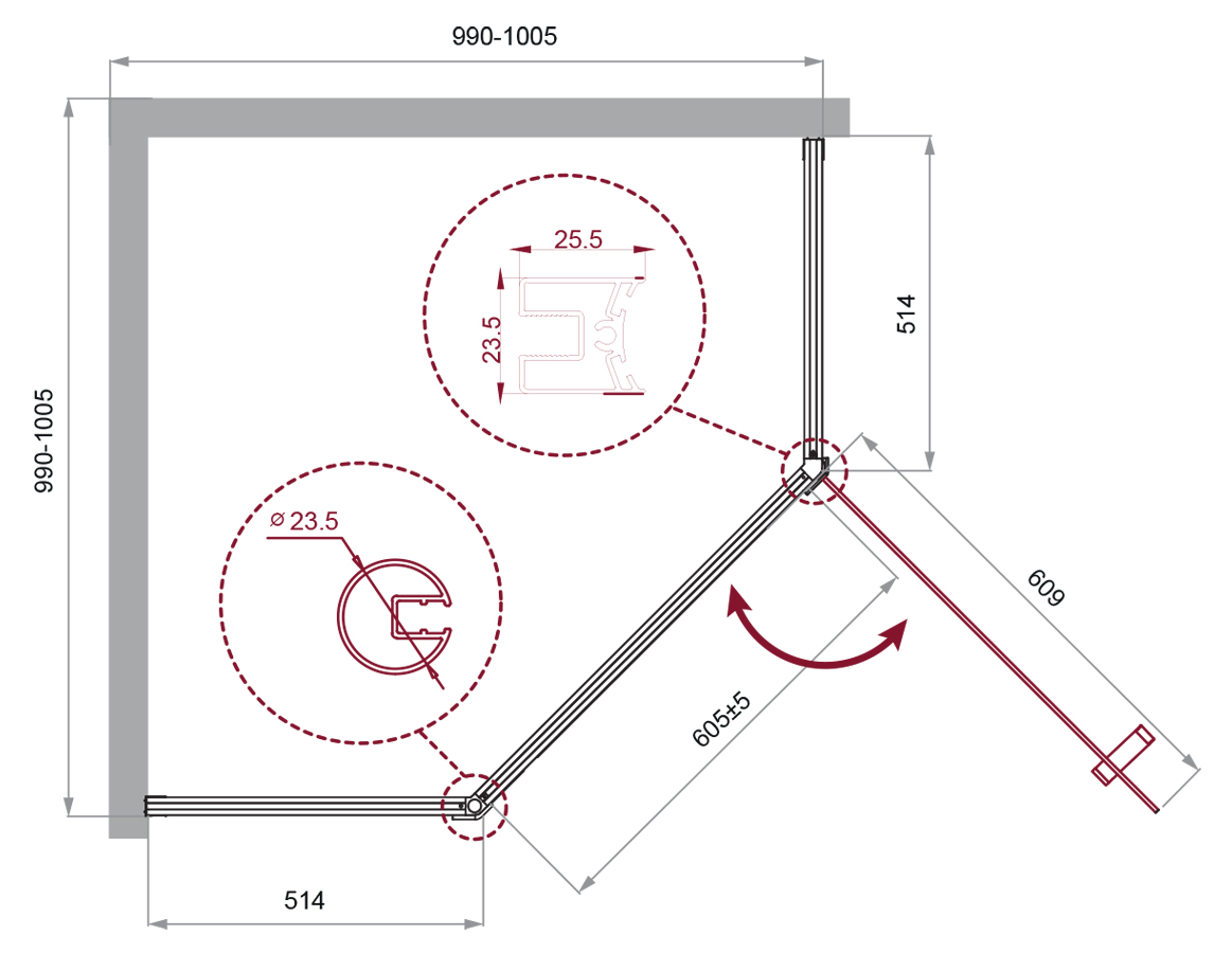 Приобрести belbagno душевое ограждение 100х100 см uno-195-p-1-100-c-nero