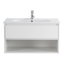 BelBagno Тумба c раковиной KRAFT 90 см, с одним ящиком и полкой, подвесная Bianco Opaco, белая раковина