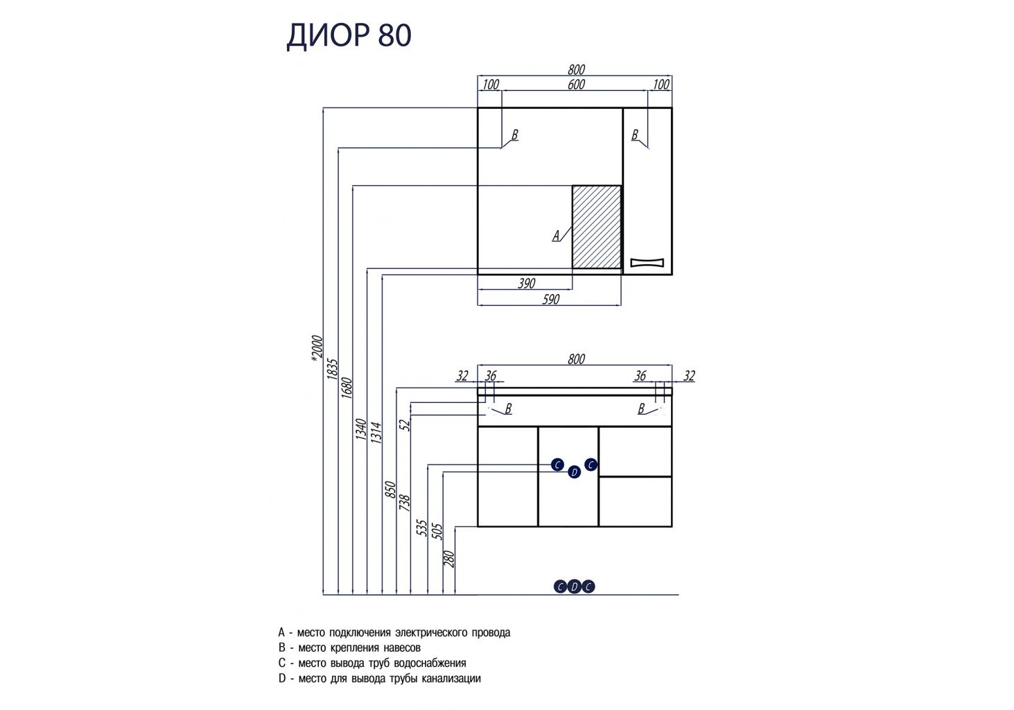 Приобрести зеркало шкаф акватон диор 80 см, правое, цвет белый