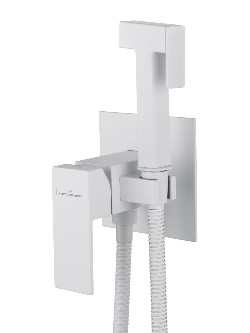 Приобрести смеситель с гигиеническим душем встраиваемый wonzon & woghand cube, белый матовый (ww-88829016-mw)