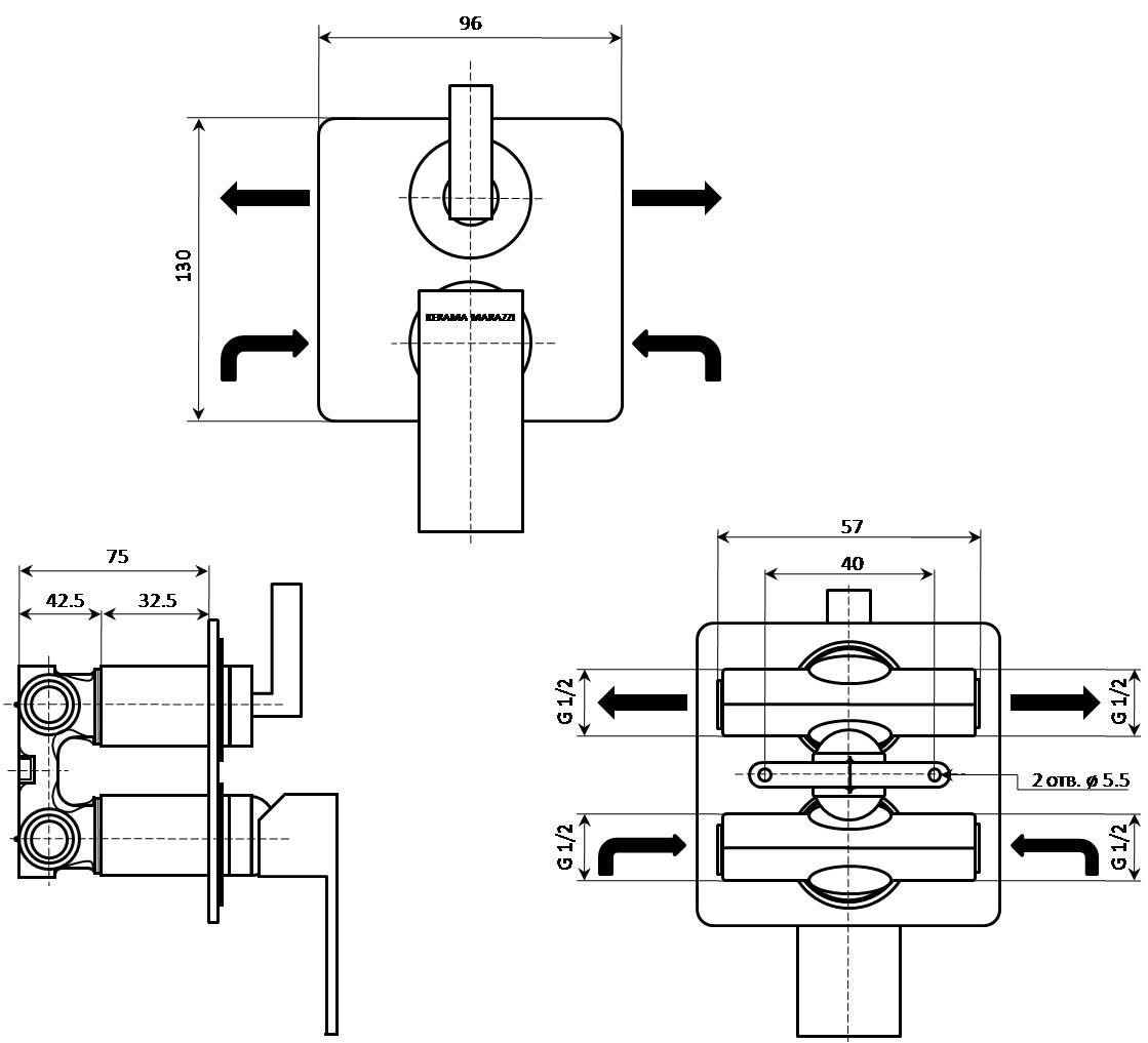 Приобрести kerama marazzi смеситель для душа скрытого монтажа fioretto с дивертором на два потока, хром v2cr6911km