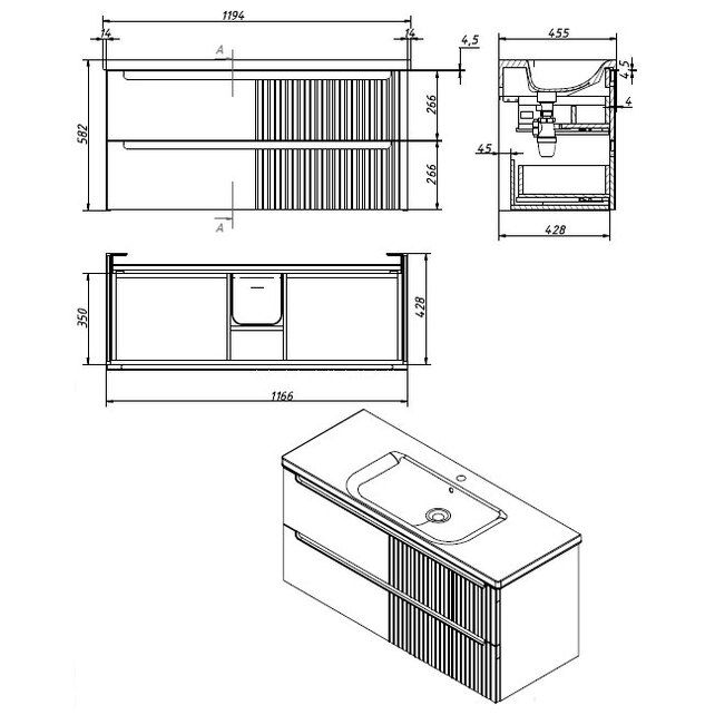 Приобрести caprigo тумба с раковиной termin-albero meta 120 см, палисандр, шпон