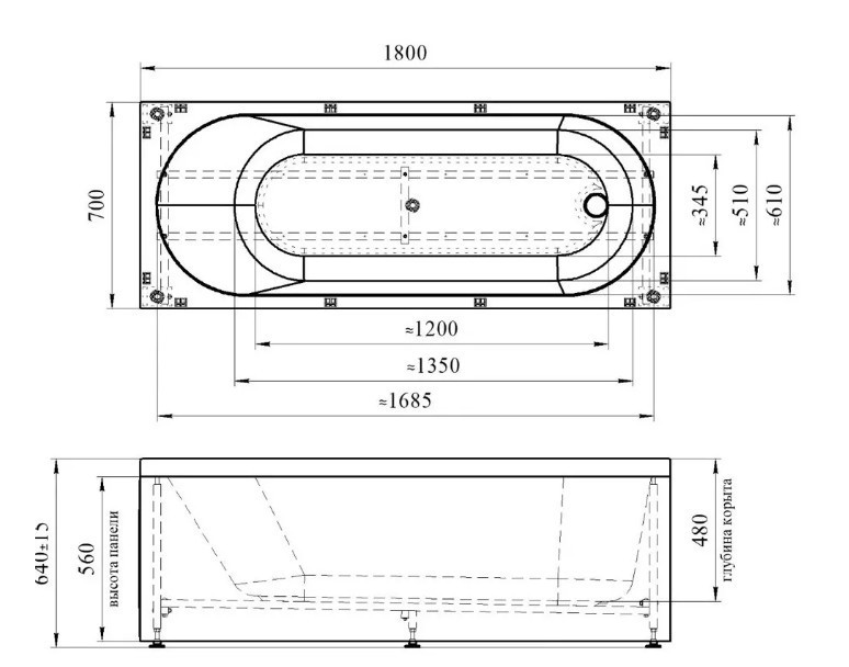 Приобрести акриловая ванна радомир виктория лайт 1800х700 мм ( комплект каркас )