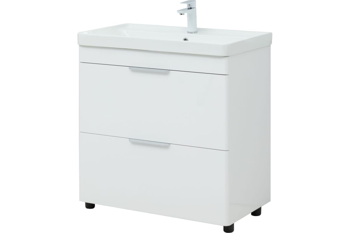 Приобрести aquanet тумба с раковиной ирис new 81 см, белая глянец (2 ящика, ножки)