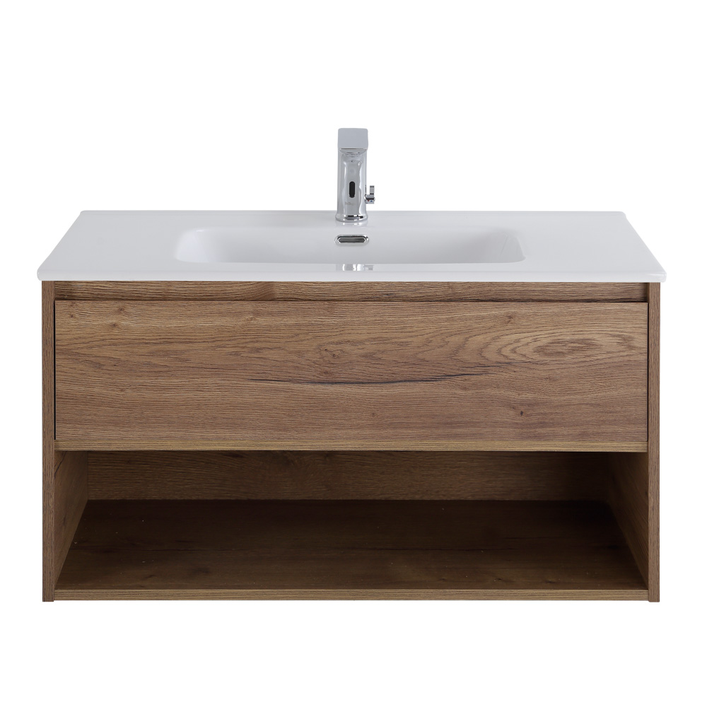 Приобрести belbagno тумба c раковиной kraft 80 см, с одним ящиком и полкой, подвесная rovere tabacco, белая раковина