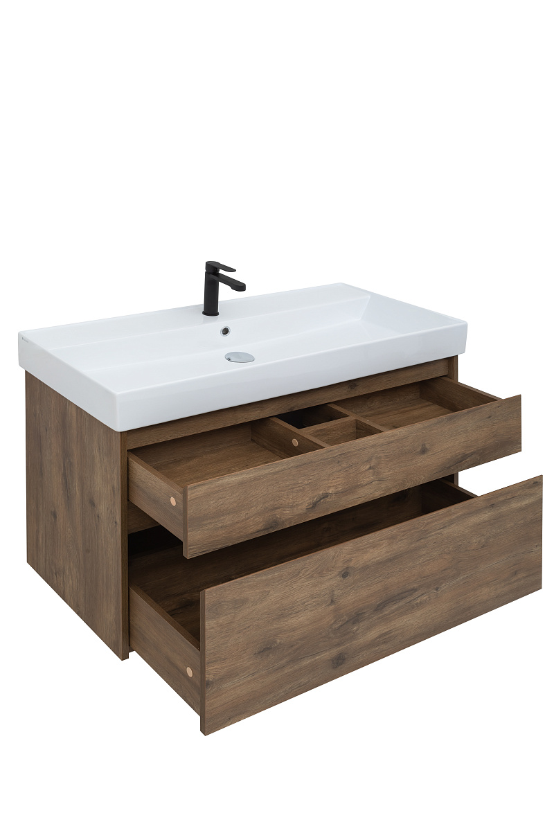 Приобрести aquanet тумба с раковиной nova lite 100 см, (slim synergy) дуб рустикальный, 2 ящика