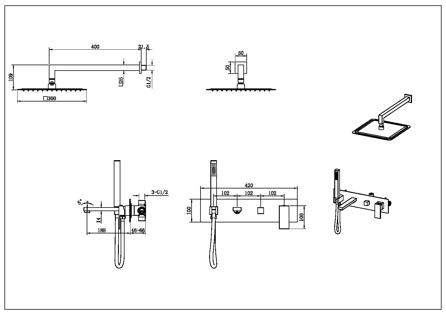 Приобрести boheme душевой комплект скрытого монтажа qubic matt gold 474-mg
