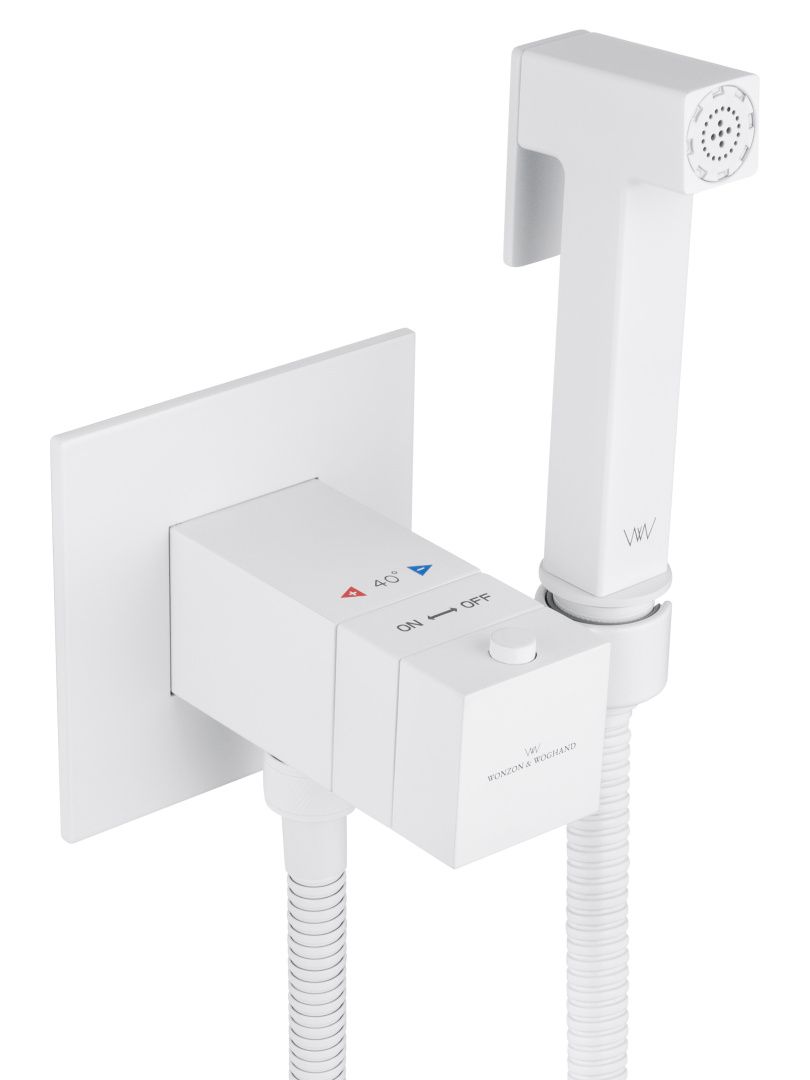 Приобрести смеситель с гигиеническим душем и термостатом, встраиваемый wonzon & woghand, белый матовый (ww-88829910-mw)