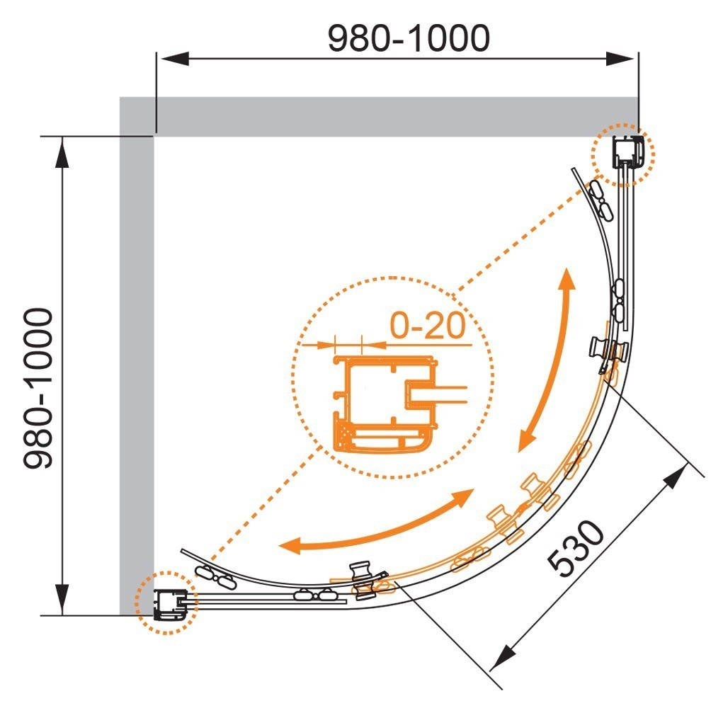 Приобрести cezares душевое ограждение anima 90х90см anima-w-r-2-100-c-cr-iv