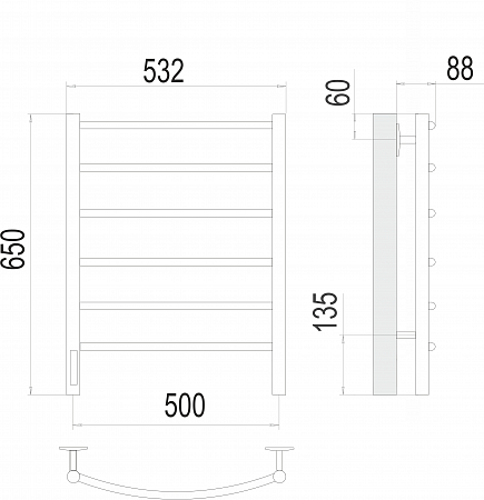 Приобрести terminus полотенцесушитель классик п6 50х65 см, электрический, хром