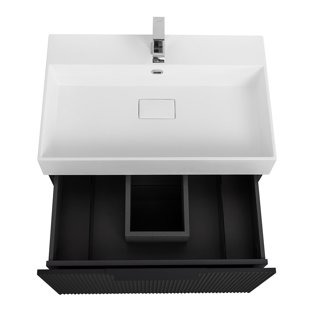 Приобрести cezares тумба подвесная с раковиной premium 70 см plisse nero opaco, черная 55437