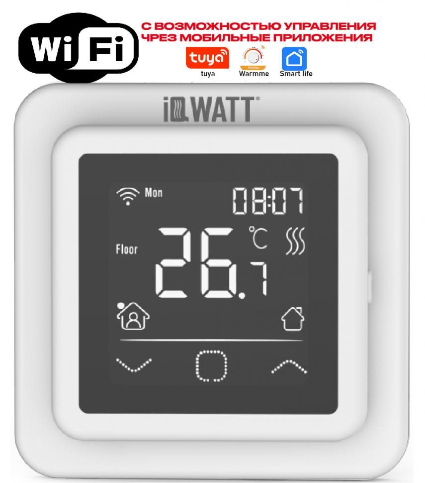 Приобрести iqwatt программируемый терморегулятор smart heat wi-fi white с сенсорным дисплеем