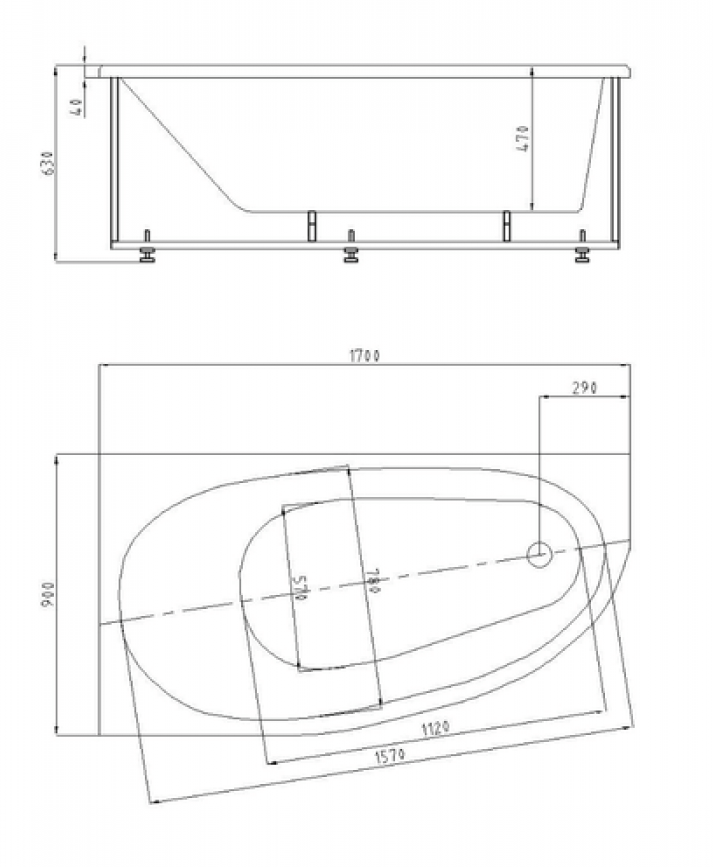 Приобрести акриловая ванна асимметричная aquatek дива l 170х90 см левая