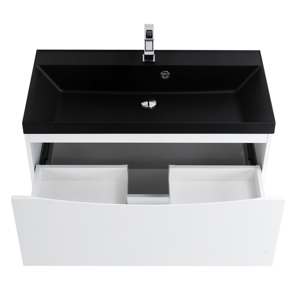 Приобрести belbagno тумба с раковиной marino 90 см, напольная bianco lucido, чёрная раковина