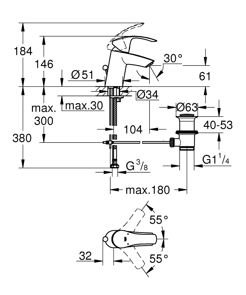 Приобрести смеситель для раковины grohe eurosmart с донным клапаном, хром 33265002