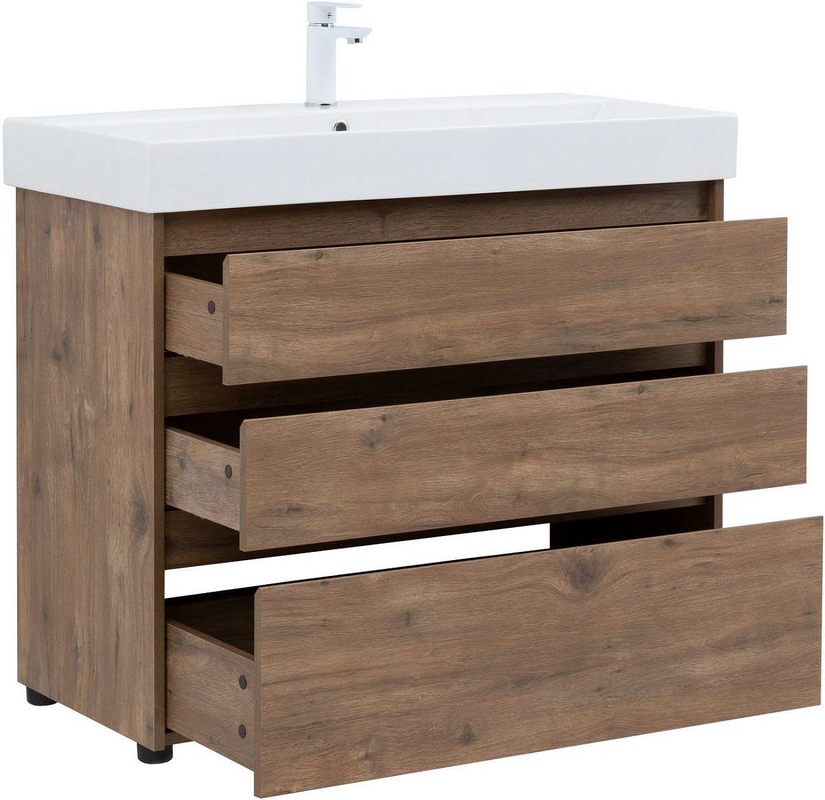 Приобрести aquanet тумба с раковиной nova lite 100 см, дуб рустикальный (3 ящика)