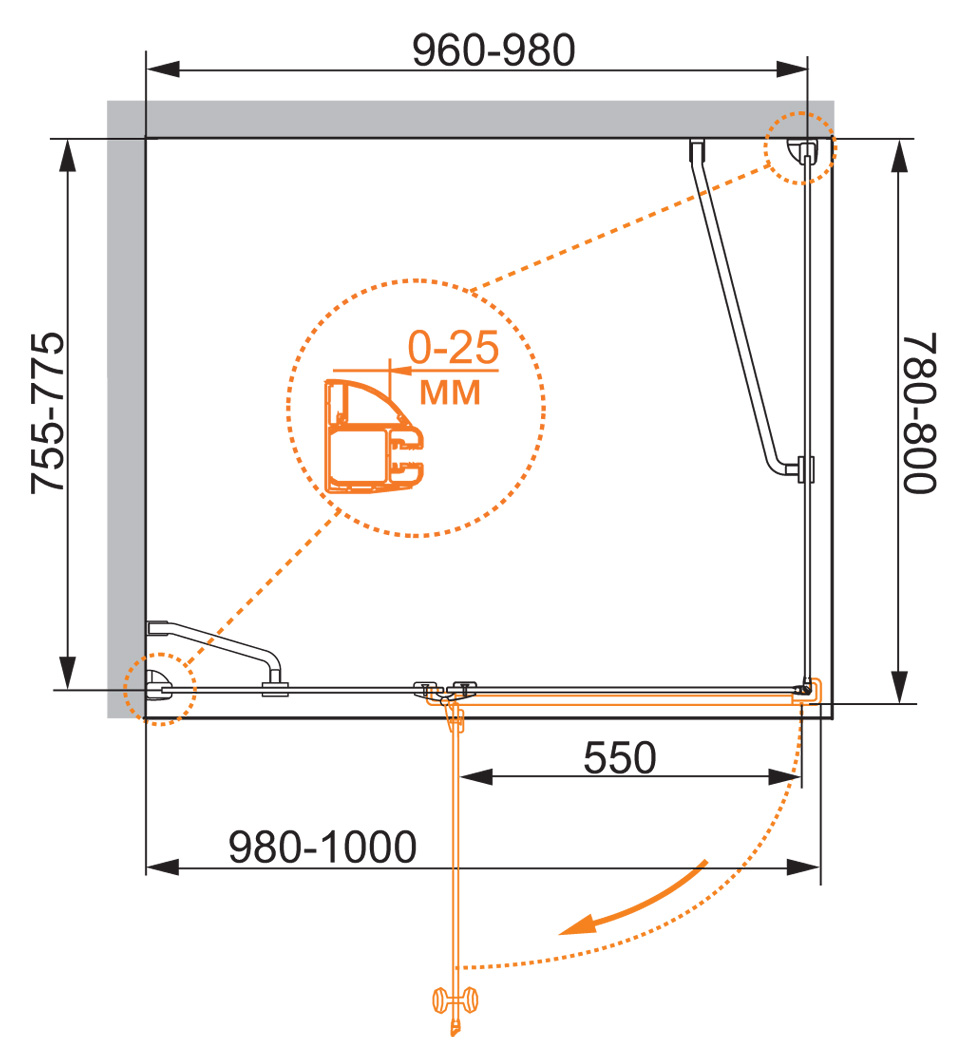 Приобрести cezares душевое ограждение verona 100х80 см, хром verona-w-ah-1-100/80-p-cr-l