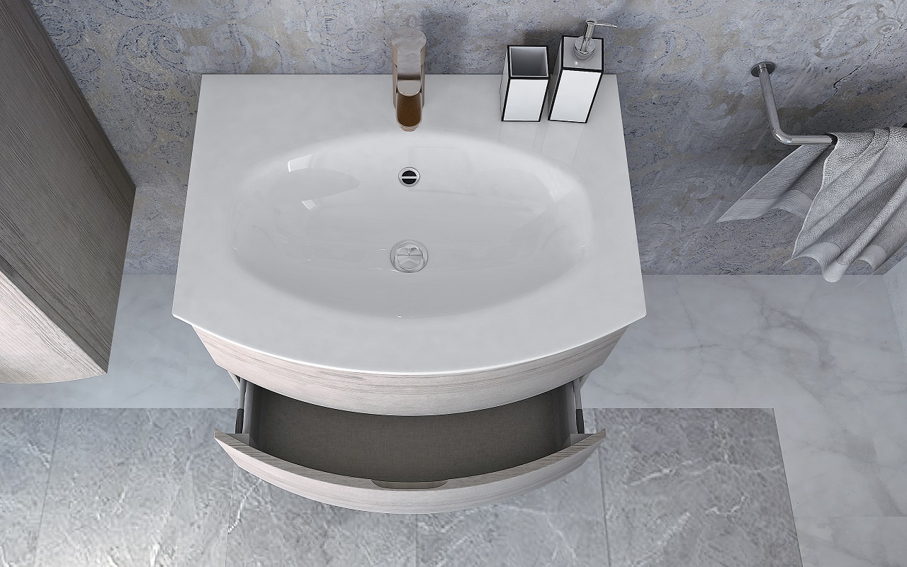 Приобрести cezares тумба подвесная с раковиной vague 70 см rovere sbiancato, серая 54847