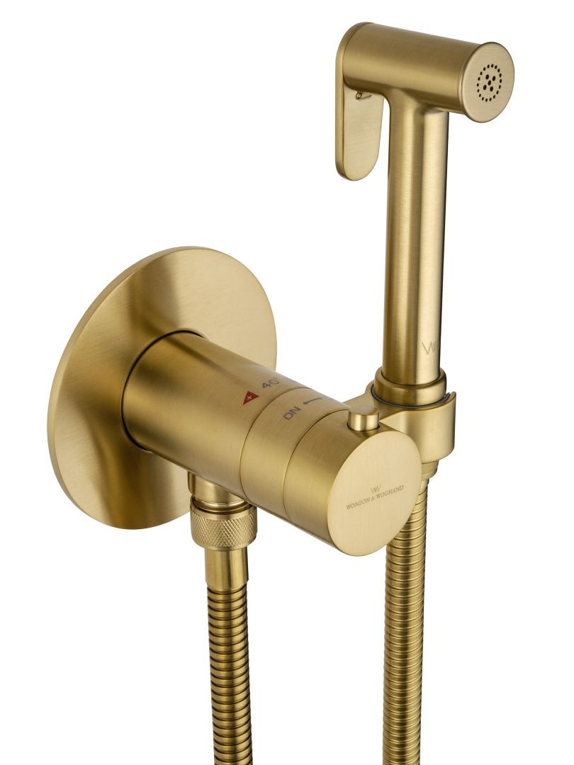 Приобрести смеситель с гигиеническим душем и термостатом встраиваемый wonzon & woghand, брашированное золото (ww-88829909-bg)