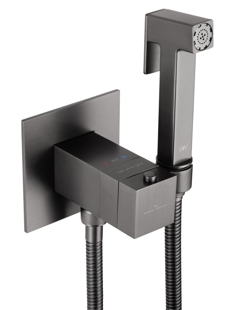 Приобрести смеситель с гигиеническим душем и термостатом встраиваемый wonzon & woghand, темный графит (ww-88829910-bgm)