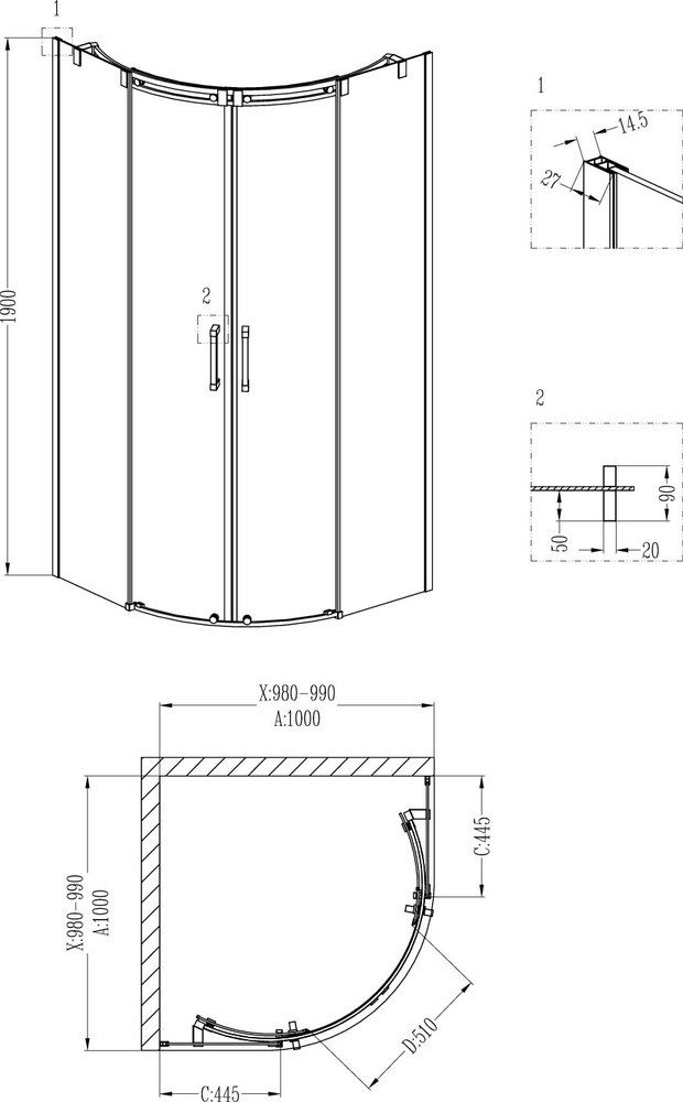 Приобрести grossman душевое ограждение galaxy 100х100 см, полукруглое, хром\ прозрачное gr-4100