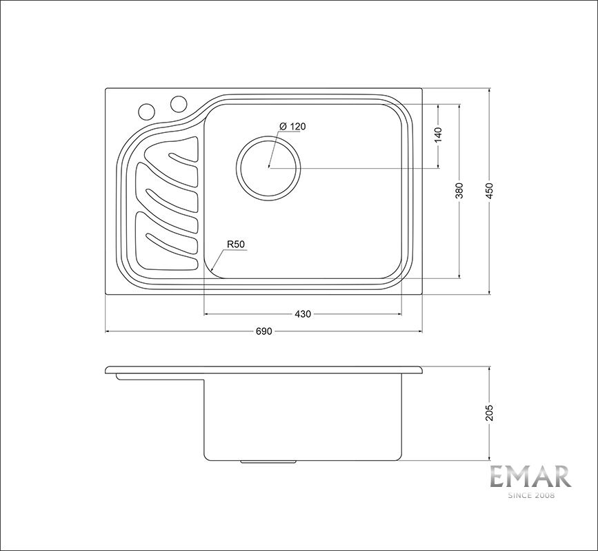 Приобрести oulin кухонная мойка 69х45 см, правостороняя, сатин oulin ol-327r