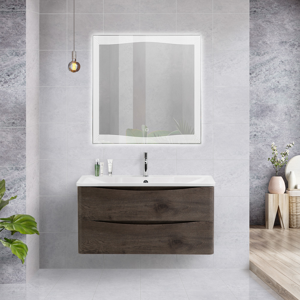 Приобрести belbagno тумба с раковиной acqua 100 см, подвесная rovere nature grigio, белая раковина